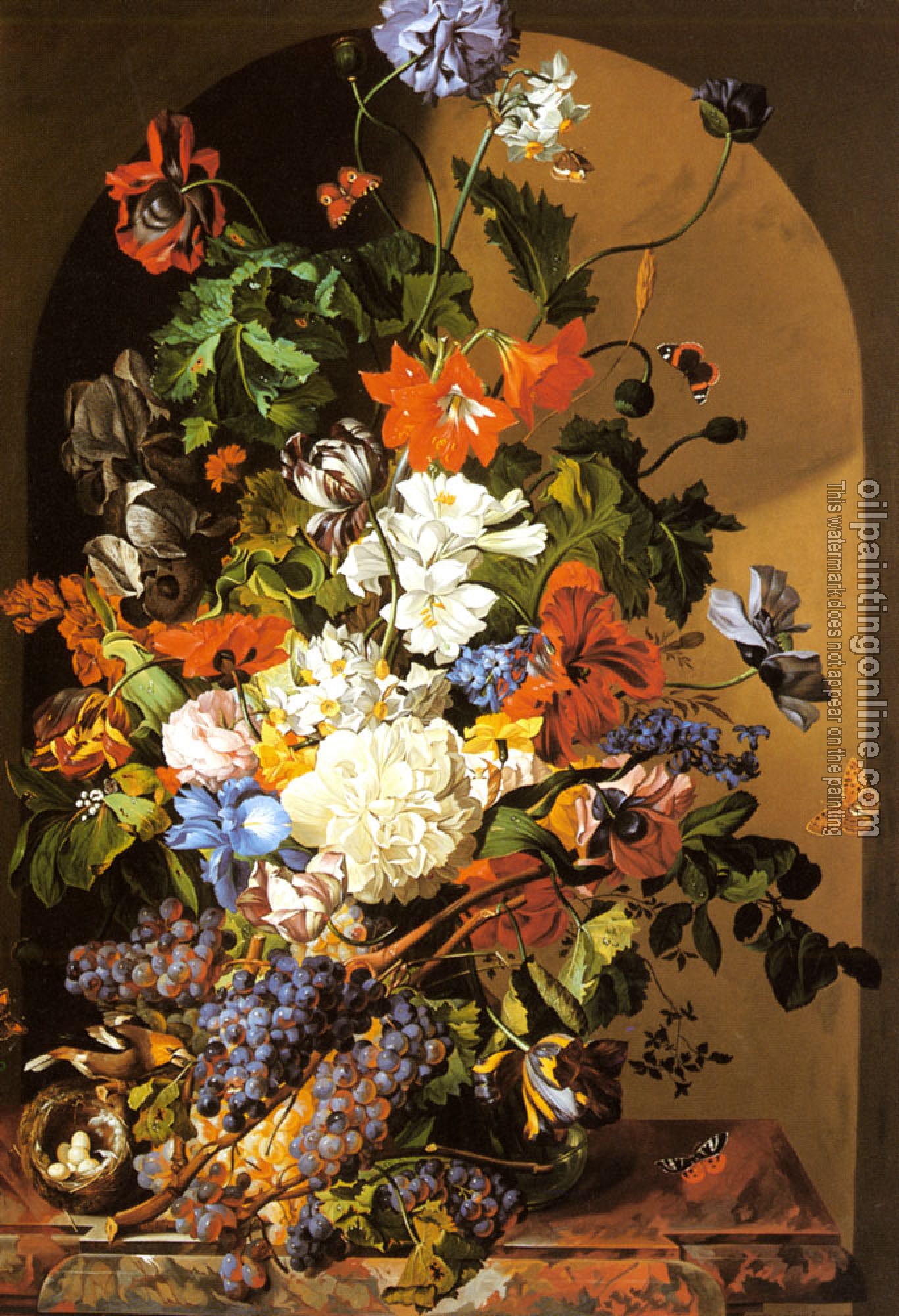 Zinnogger, Leopold - A Still Life with Flowers and Grapes